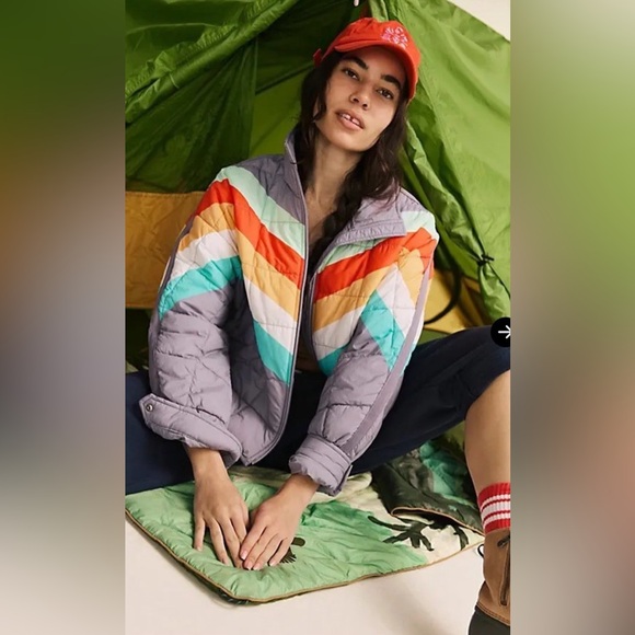 NWT Free People Pippa Packable Puffer Jacket Steel Peach Combo - Picture 2 of 5